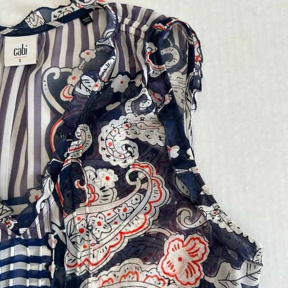 CAbi Women’s Blue‎ Floral Paisley Peplum Sheer Blouse Small #5349 - Picture 10 of 12